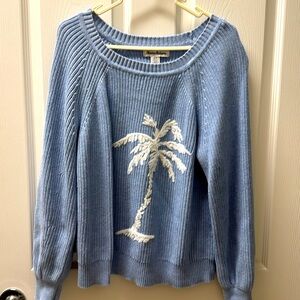 Tommy Bahama crew neck sweater with white palm. S/P. runs large.